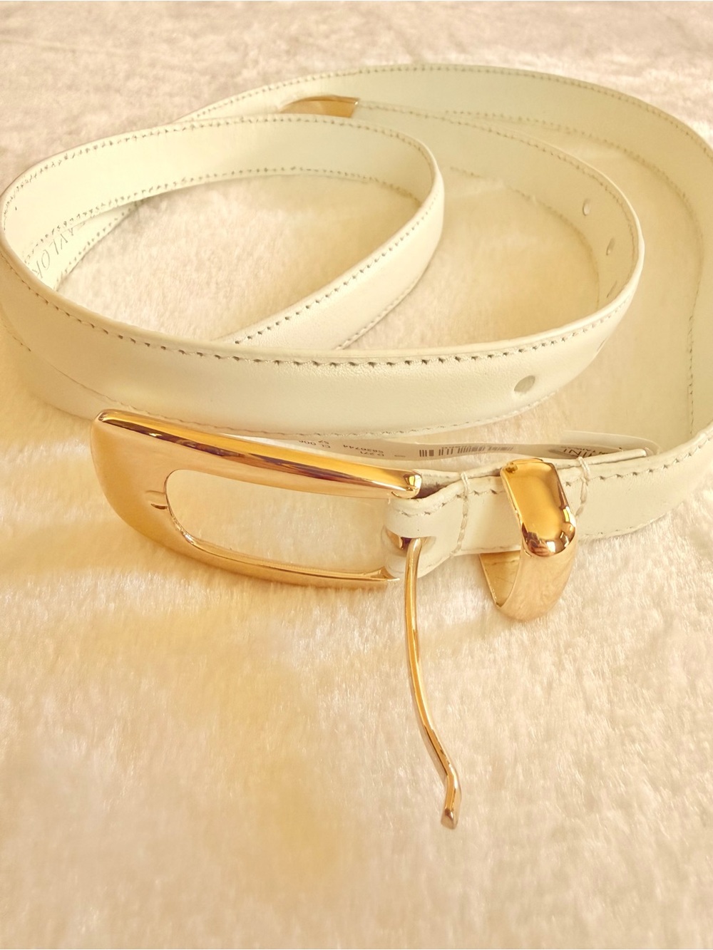 Ann Taylor Tahini Ivory Skinny Belt Gold Buckle Size S